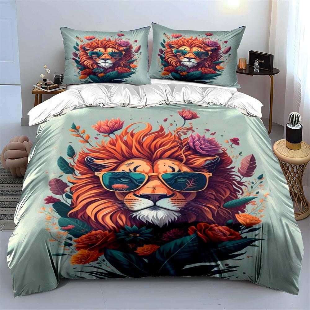 Lion with floral elements. Bedding sets Duvet cover sets Duvet covers Pillowcases(1 * Duvet Cover 2 * Pillowcases, without duvet insert)
