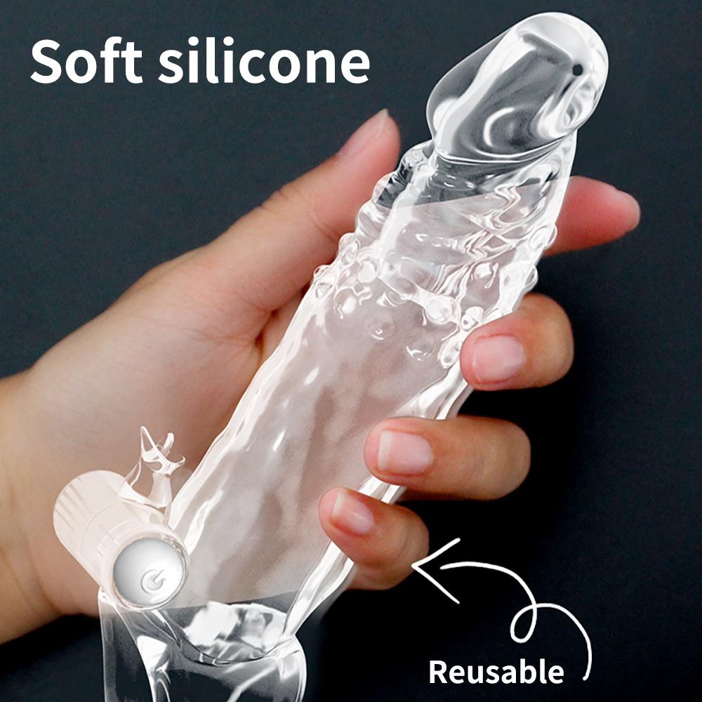 MELEON Reusable Condom Penis Extension Sleeve Delay Ejaculation Cock Cover Penis Extender Vibrator Sex Toys For Men Adults Products