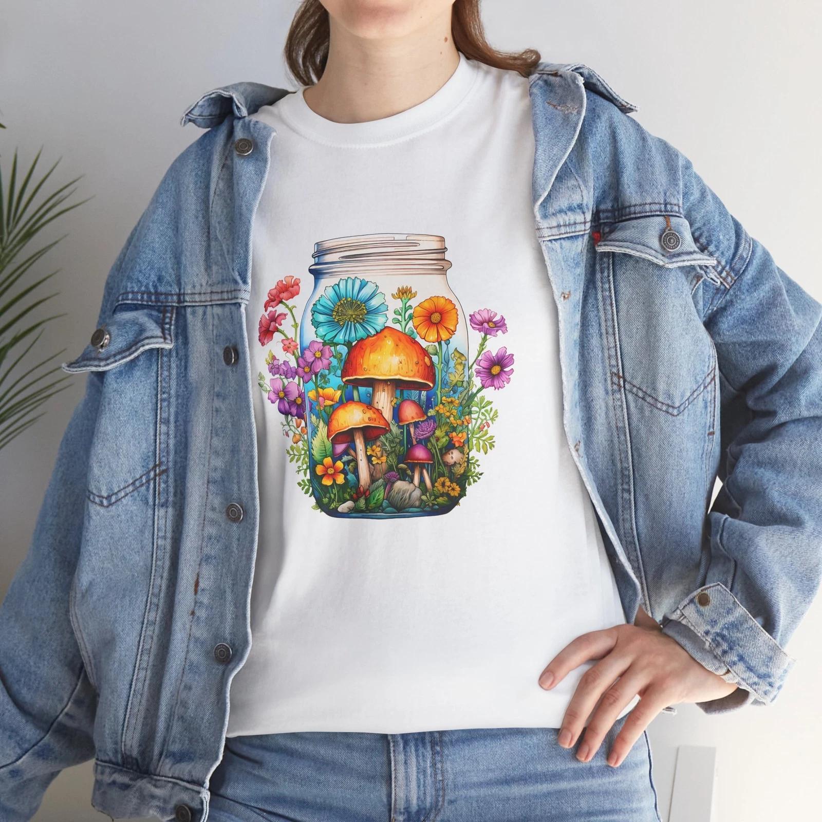 Fantasy T-Shirt | Magical Creatures Shirt | Fantasy Flora in Mason Jar Shirt 4XL