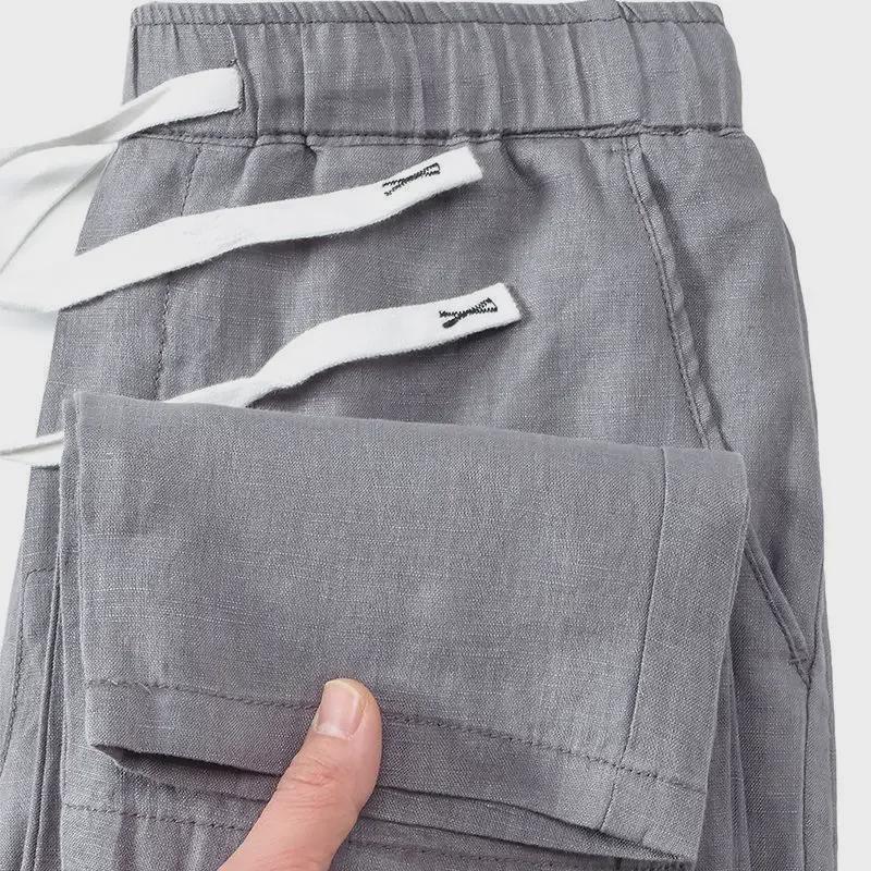 Men's Summer Casual Pants - 100% Pure Linen, Breathable, Chinese Style, Elastic Waist