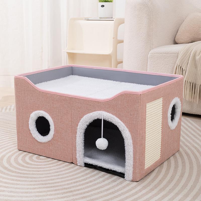 Double-Layer All-Season Enclosed Cat Bed - Warm Winter Sleeping House