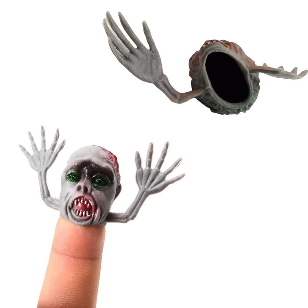 12Pcs Gray Ghost Head Finger Set Prank Zombie Puppet Mini Finger Toy Halloween Interactive Party Children's Gift Funny