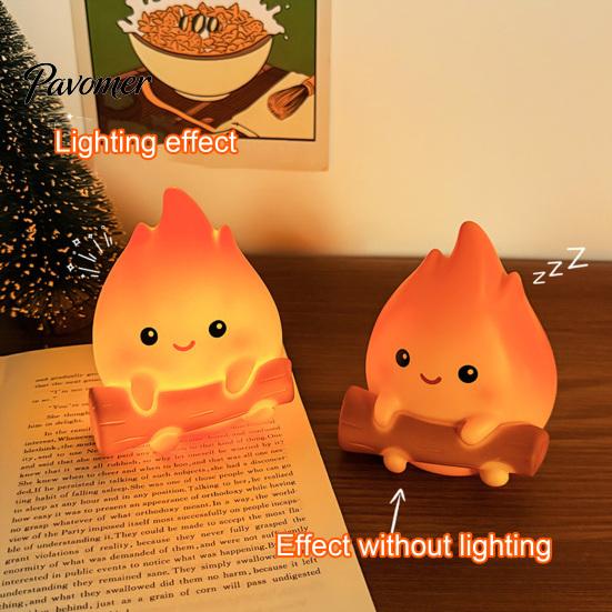 Portable Nursery Light for Sleep Cartoon Fake Campfire Night Light, Cute Warm Glow Bedside Comfortable Eye Protection Lamp Ornament, Cozy And Reading
