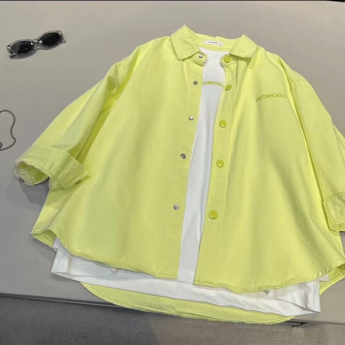 

2025 Spring-Autumn Girls Cotton Long-Sleeve Shirt: Fashionable Style for Middle & Big Kids Size 110, fits height around 100cm