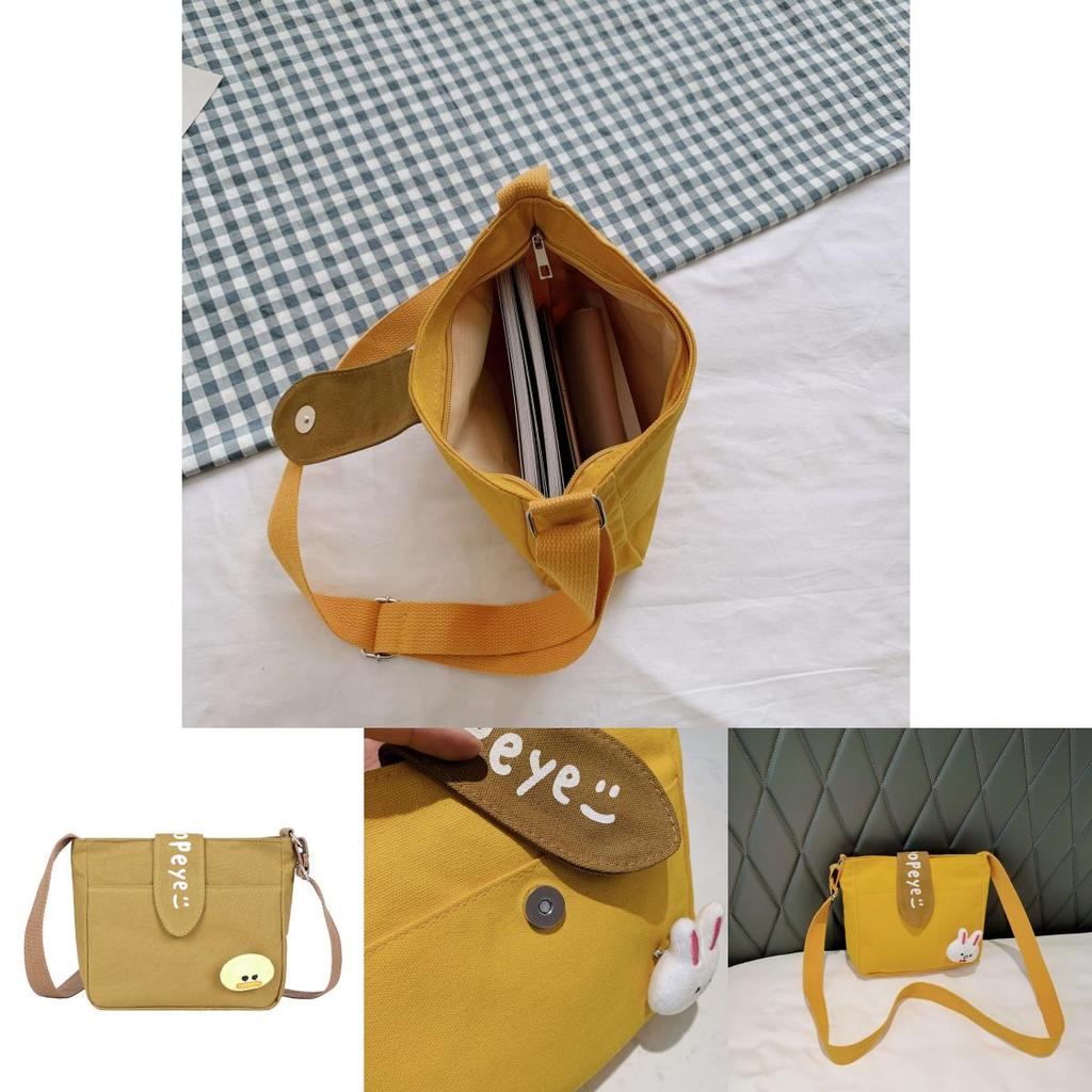 Rabbit Duck Dinosaur Plush Decorations Canvas Shoulder Bag For Women With Zipper Closure For Daily Use And Street Style