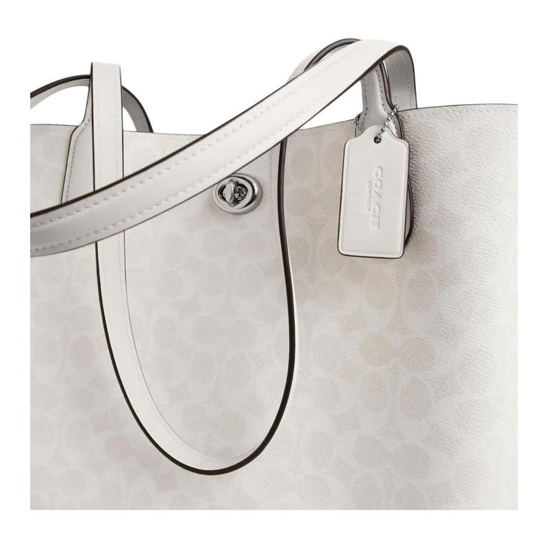 COACH Willow 34 Classic Print Logo Artificial Leather Tote Bag Shopping Bag Shoulder Bag Large Women’s Chalk White