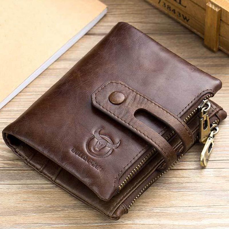 Buy Mens Wallets with Double Zipper Coin Pocket Genuine Leather Zip