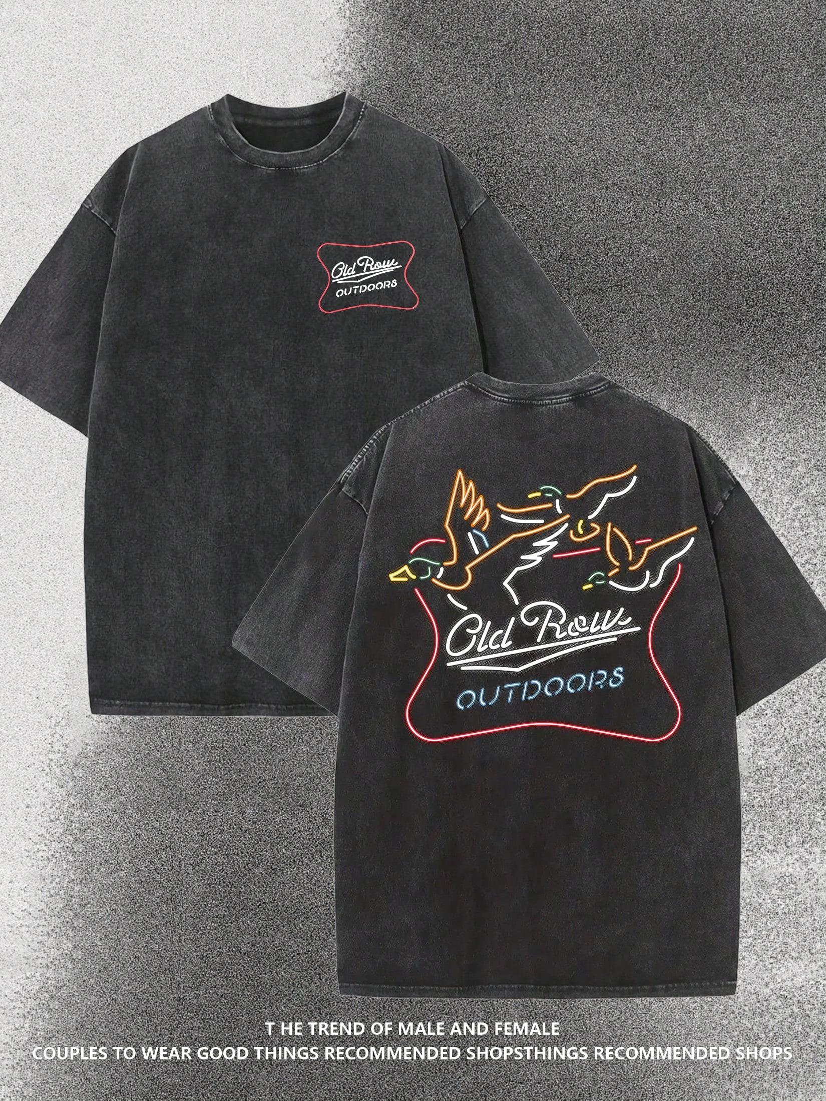 

Vintage Washed Old Row Outdoors Neon Duck Print Oversized TShirt Retro Western Hunting Aesthetic Tee for Outdoors Fans S