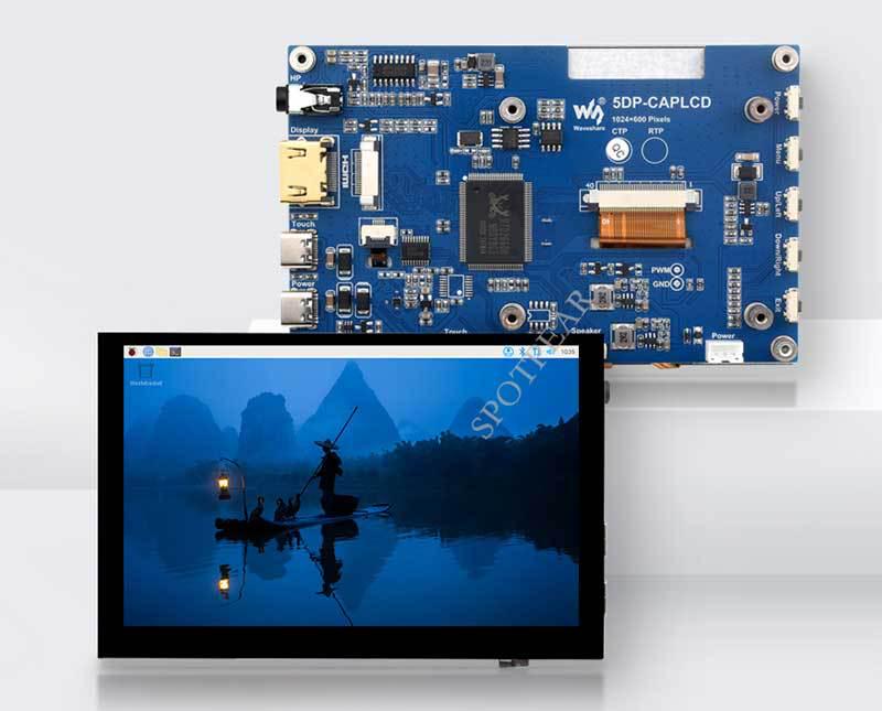 5-inch Raspberry Pi LCD, 1024x600, HDMI, Narrow Edge, Capacitive Touch Display.