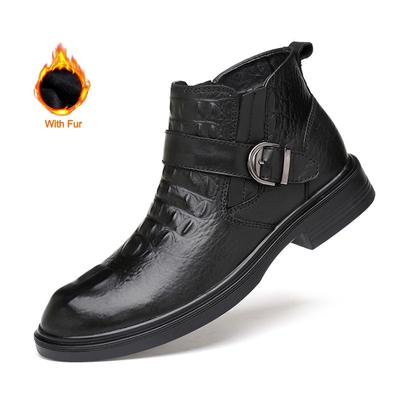 Mode Hohe Qualität Echtes Leder Herrenstiefel Bequeme Dicke Sohle Chelsea Boot Schwarz Business Kleiderstiefel Krokodilmuster Freizeitstiefel