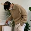 Fall Winter Men Sweater Turn-down Collar Half Zipper Long Sleeves Solid Color Loose Knitted Top Daily Wear School Work Knitwear