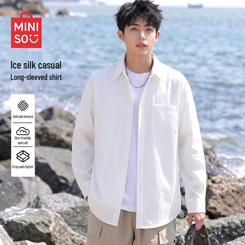 MINISO Men's Casual Ice Silk Long-Sleeve Shirt