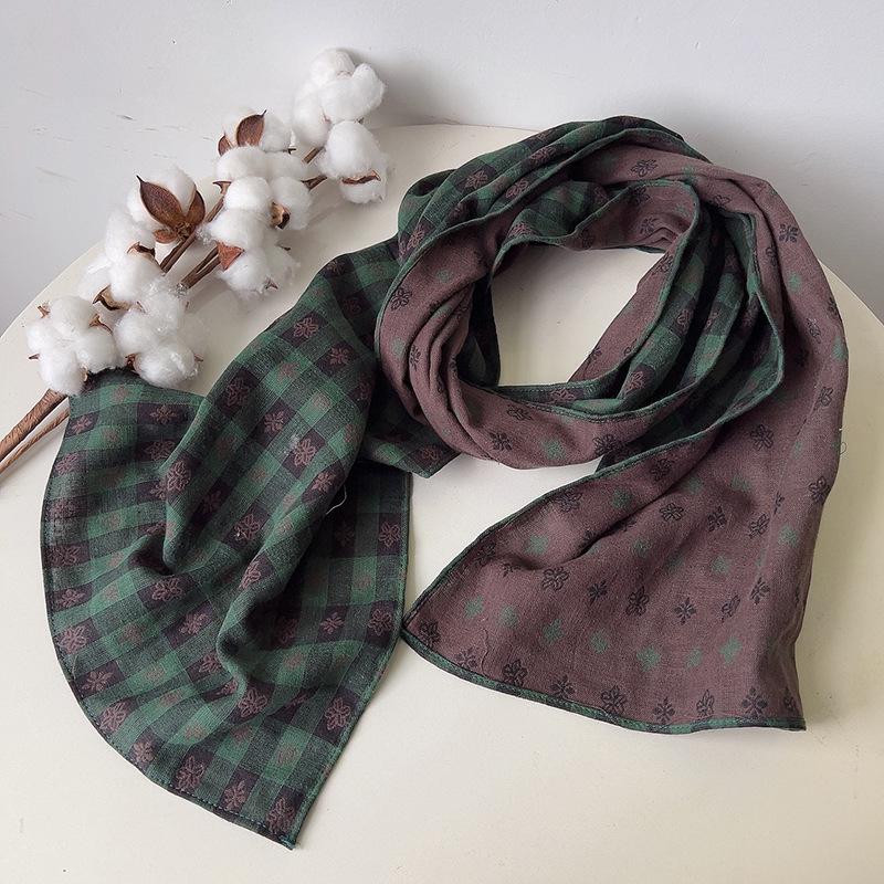 Spring  New Cotton Double Sided Scarf Korean Version Sunscreen Shawl Flower Printed Neck Scarves
