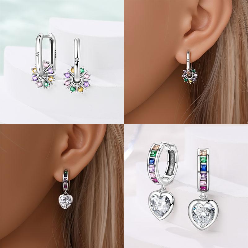 S925 Silver Colorful Sparking Zircon Heart Shape Dopamine Hoop Earrings Flowers Earrings Jewelry for Women Girl Fine Gifts
