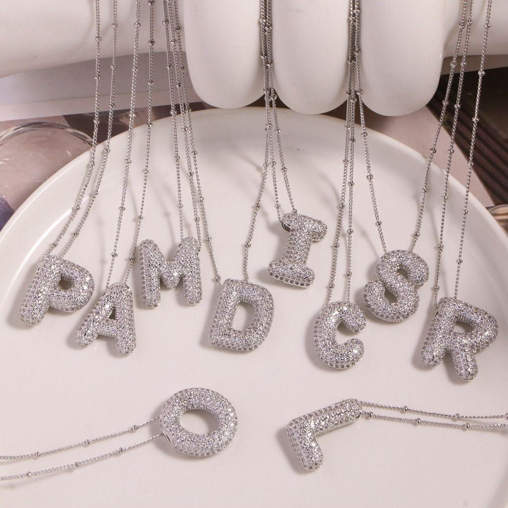 Stain Steel Letter Pendant Necklace Silver Color Women Choker Fashion Silver Zircon Necklace  Gift