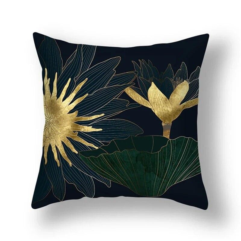 45x45cm Ginkgo Leaf Polyester Cushion Cover Black Gold  Lumbar Pillow  Living Room Chair Sofa Home Decor Gift