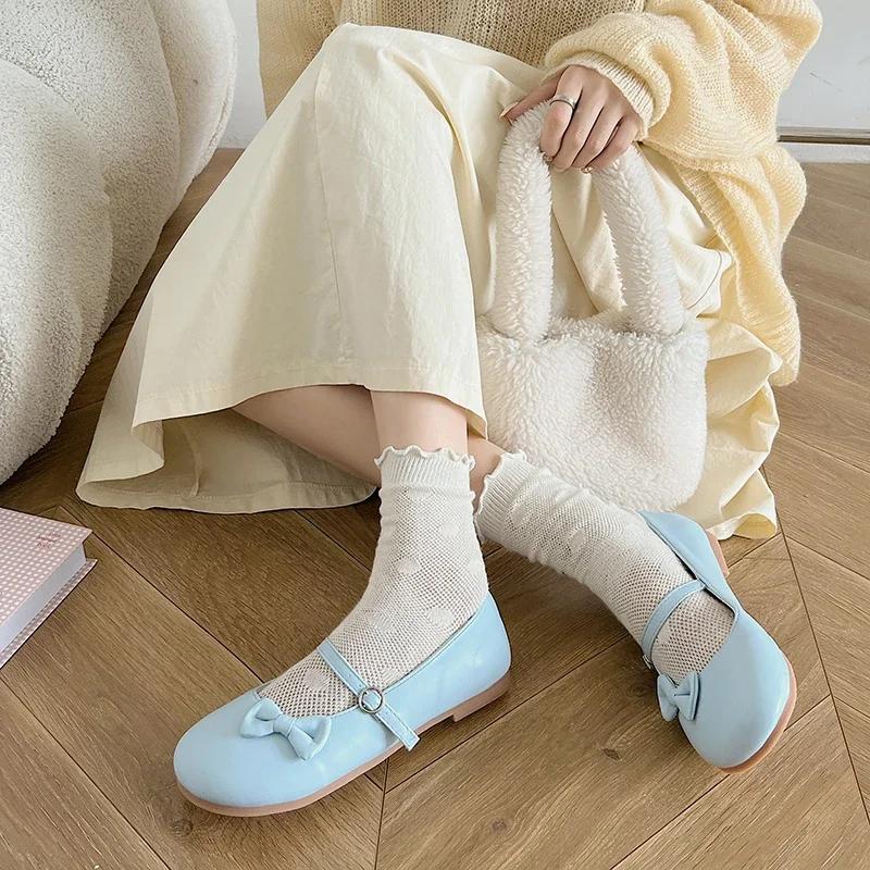 2024 Fashion Versatile Round Toe Large Size Women's Mary Jane Shoes Bow Ballet Flats Spring and Autumn Flats Zapatos De Mujer