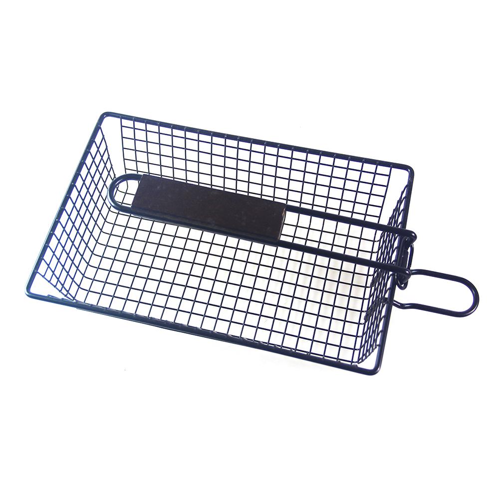 Grilling Nonstick Grill Basket with Lid Metal Barbecue Basket with Foldable Removeable Wooden