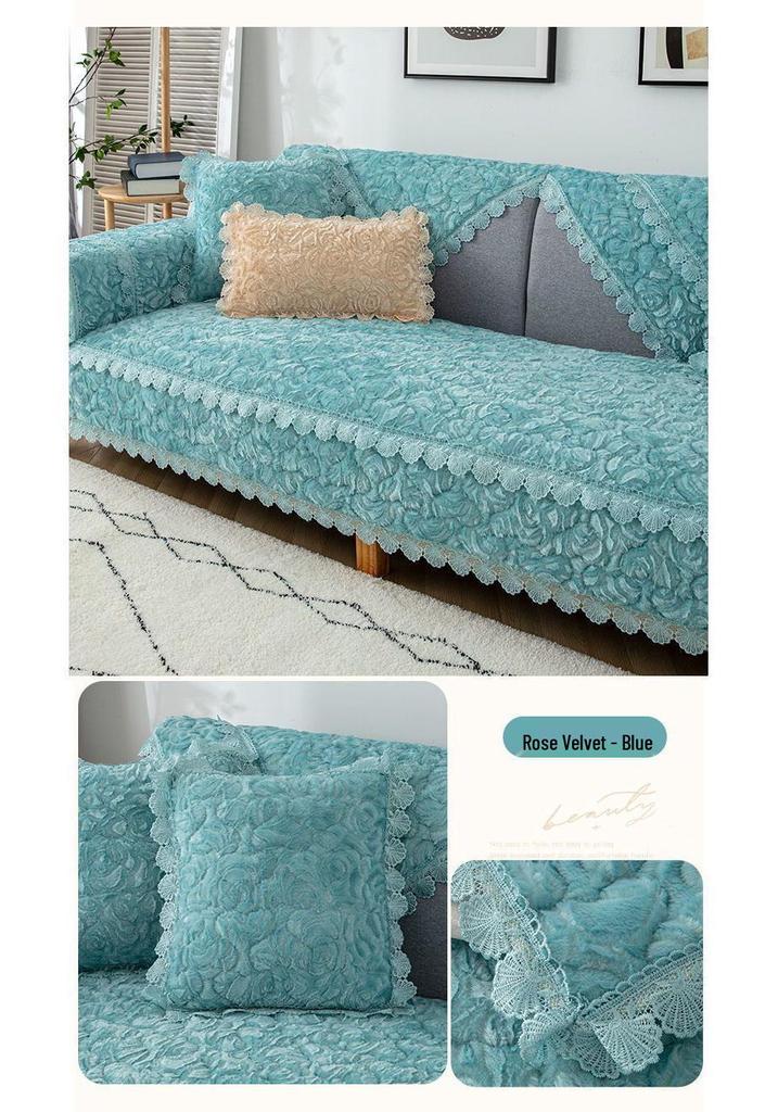 Nanji Ren Plush Sofa Cushion Cover - Winter Full Coverage, Simple Modern Design for Living Room.