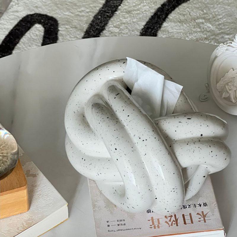 Silver Ceramic Tissue Box Twisted Knot Tissue Box Paper Extractor Porcelain Paper Towel Case Napkin Holder Home Decoration