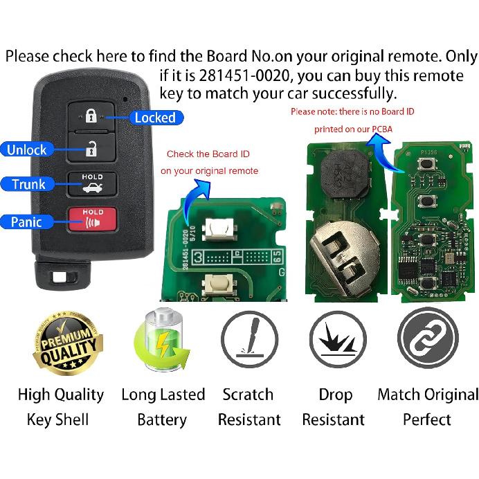 Smart Key Fob for Toyota Camry 2012-2017, Alliskeys Proximity Remote Control Key Fob Compatible for Toyota Camry Avalon Corolla 2013-2018 HYQ14FBA