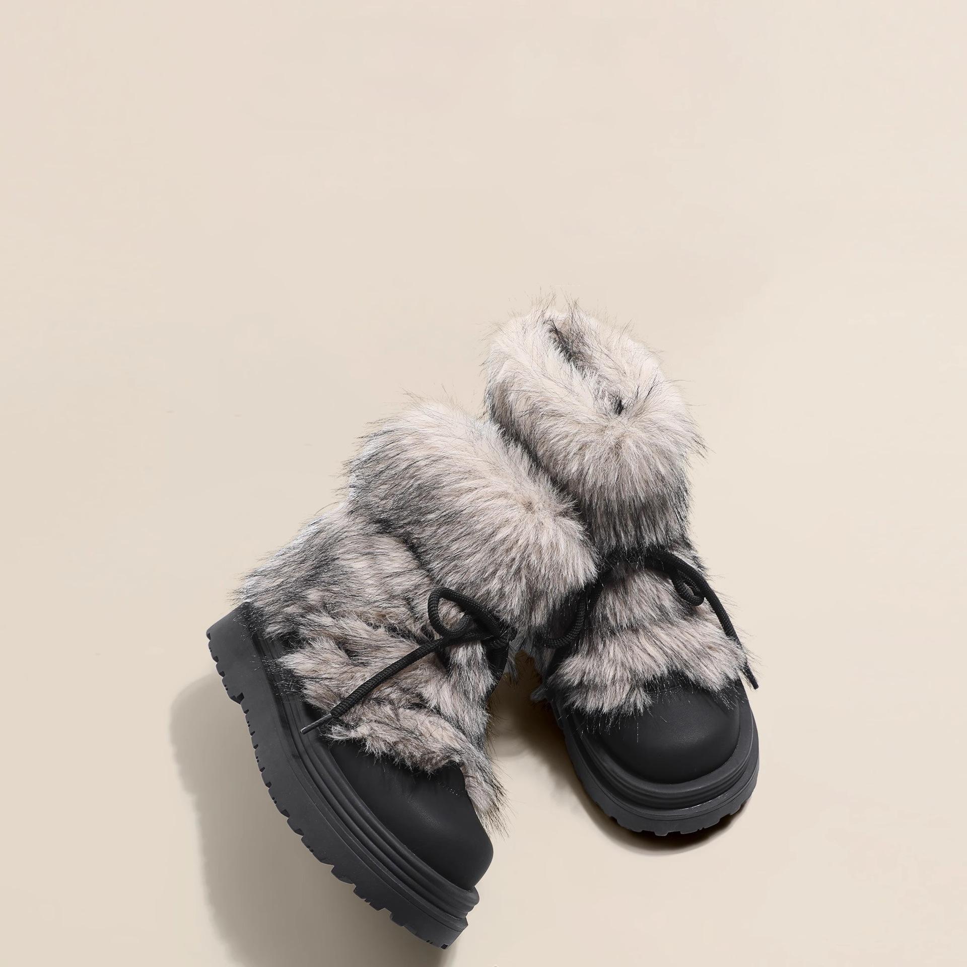 

Winter heater~ Mao Mao non-slip snow boots women s 2024 autumn and winter thickened plush thick-soled cotton shoes big head short boots 40 чорний