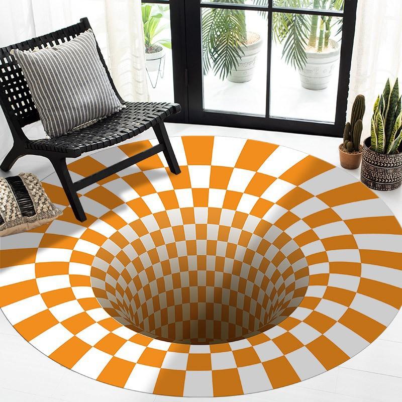 Black And White Stereo Vision Round Carpet Living Room Bedroom Coffee Table Floor Mat 3D Illusion Trap