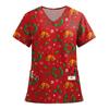 Women's Fashion Printed Short Sleeve V Neck Pattern Tops Pocket Working T-shirts