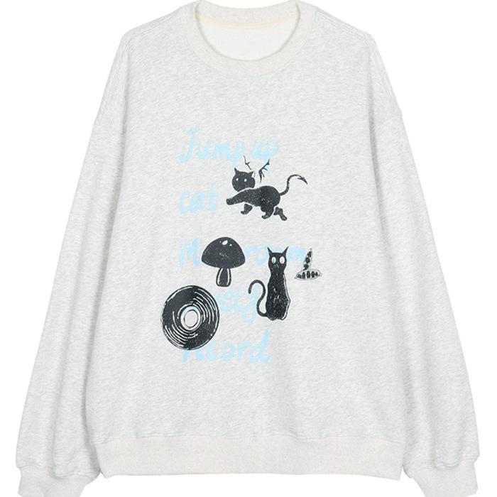 Cartoon fun print casual sweater women s season thin velvet thickened round neck loose oversize 3XL