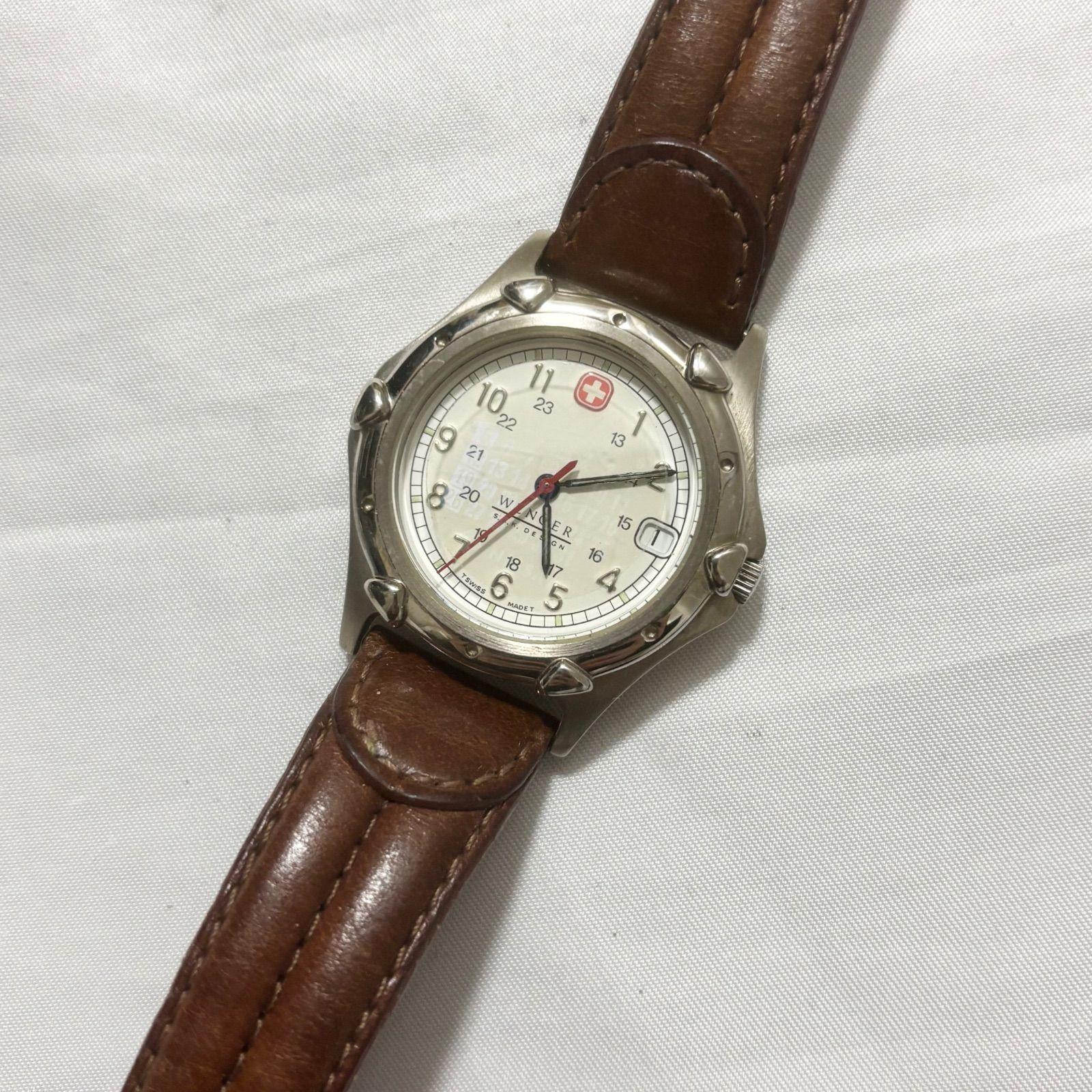 Used [Free Shipping] WENGER/Wenger/SAK DESIGN/White x Brown/Quartz watch/Battery dead/Operation not confirmed/Junk item/Used item