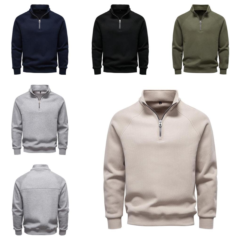 Felpa Autunno Inverno da Uomo con Collo Alto e Fodera in Pile per Uso Casual Urbano