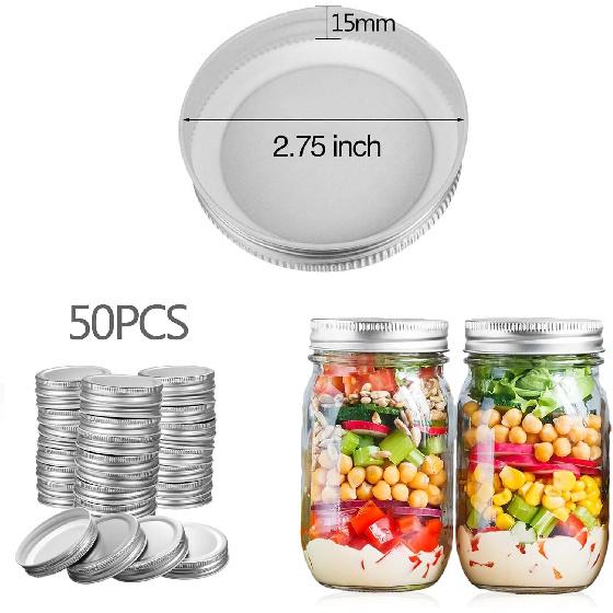 50Pcs 2.75inch Mason Jar Lids Regular Mouth,Lids Leak Proof Secure Mason Storage Solid Caps, 100% Fit & Airtight for Regular Mouth Mason Jars Yogurt