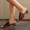 Fashion Elegant Woman Heeled Shoes 2025 Peep Toe Luxury Slippers Women Fashion Printing Dress Women's Sandals Plus Size Summer Footwear