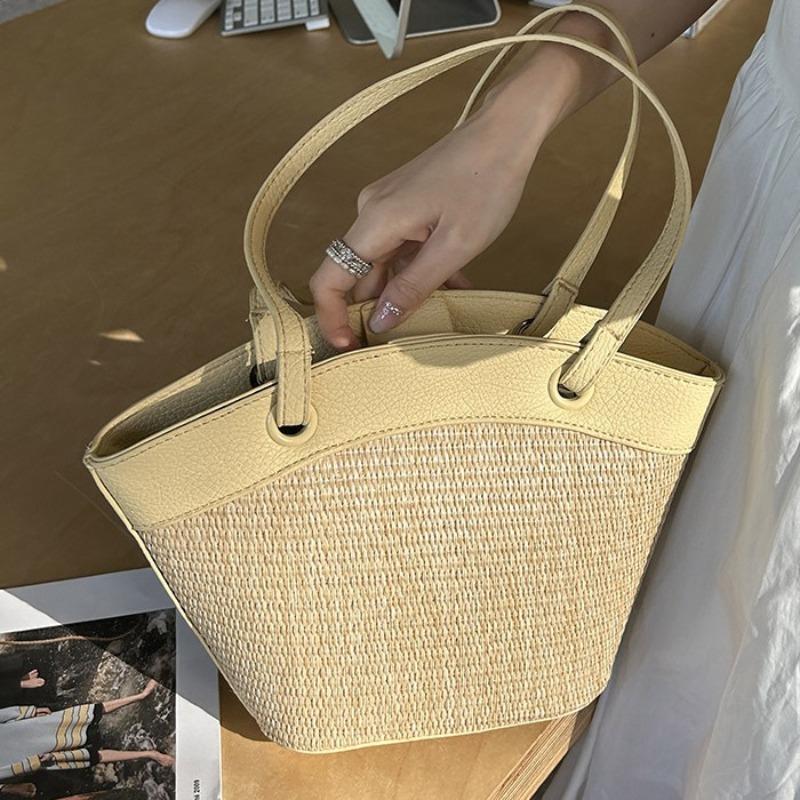 Straw bag women's vacation beach casual versatile retro vegetable basket shoulder bag fashion woven bag