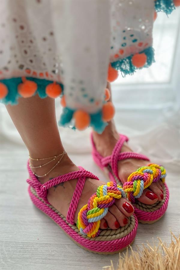 

SHOESMANIA Женские разноцветные вязаные сандалии на соломенной подошве 36 розовый