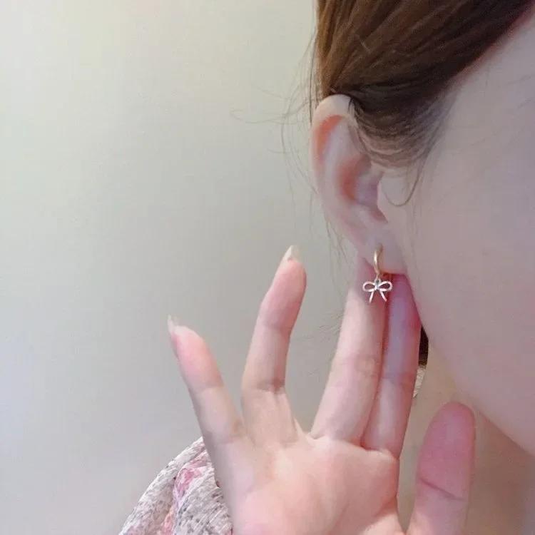 PONYKISS S Sterling Silver Hollow Bowknot Pendant Hoop Earrings for Women Cute Fine  Minimalist Light luxury Accessory