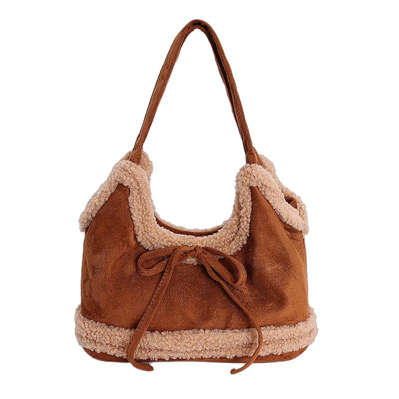 Korean Suede Portable Bucket Bag Women's 2025 New Trendy Fashion Plush Bag Versatile Large-capacity Tote Bag