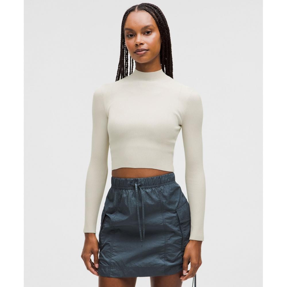 

Lululemon Ribbed Knit Twist Back Mockneck Sweater Bone L