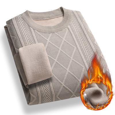 Autumn and Winter Sweater Men's Clothing Fleece Thickened Round Neck Pullover Thermal Top Bottoming Knitted Sweater