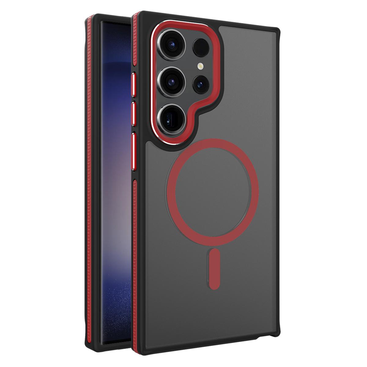 

For Samsung Galaxy S23 Ultra Case Slim-Fit TPU+PC Protective Shell Compatible with MagSafe Wine Red