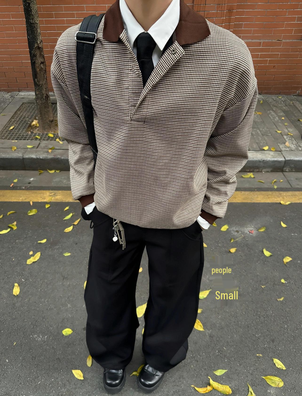 Унисекс Ретро Худи с воротником-поло в клетку  Гленчек , длинным рукавом, в стиле Color Block, цвет Cleanfit, 2025 M