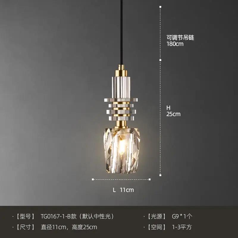 Luxury Gold Lustre Copper Crystal Pendant Lights LED E14 Modern Hanging Lamp Bedside Bedroom Model/Dining Room Kitchen Store Bar