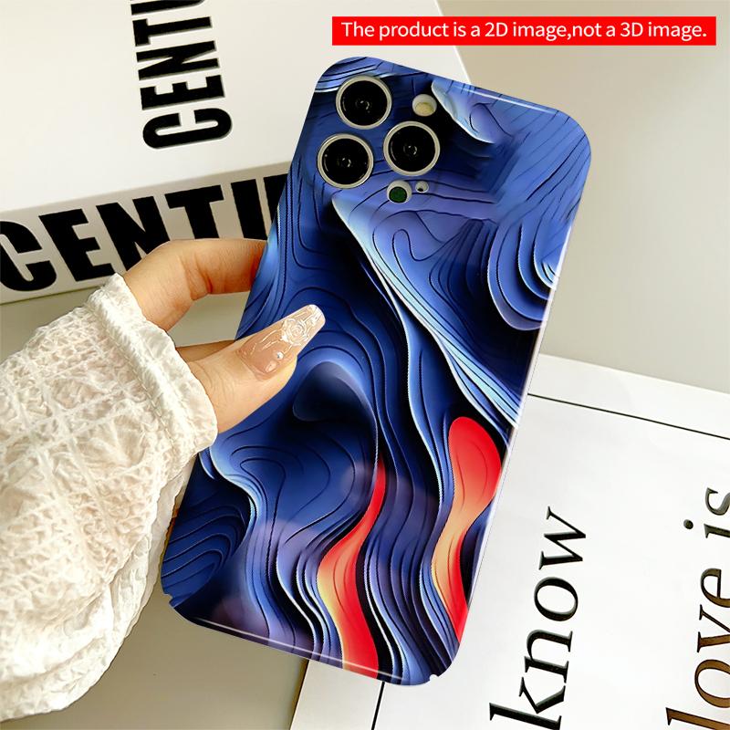 2DFlat Blue Waves with Fiery Accents Phone Case All inclusive film hard iPhone case, compatible with iPhone 18 Pro Max 17 16 15 14 13 12 11