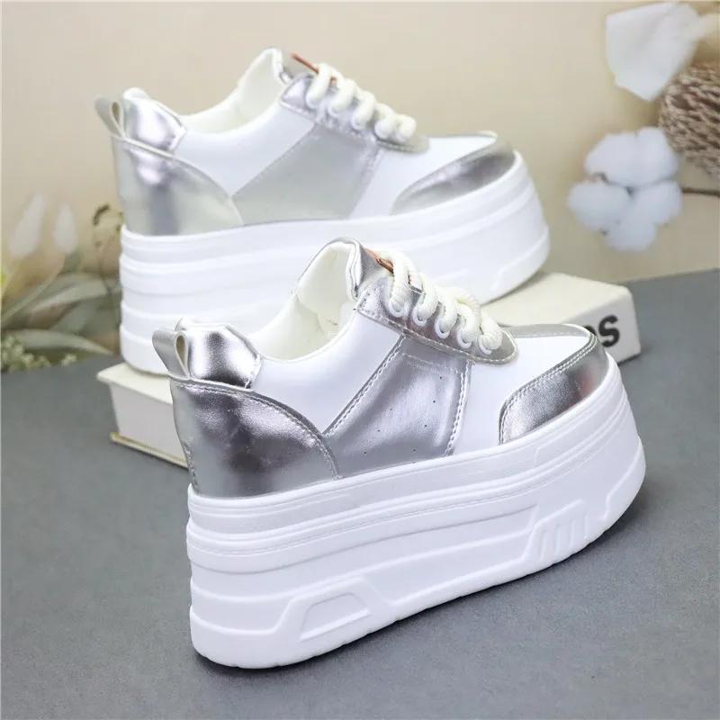 Fashion 12CM Comfy Spring Genuine Leather Ankle Boots Platform Wedge Flats Booties Autumn Women Shoes Synthetic Chunky Sneakers