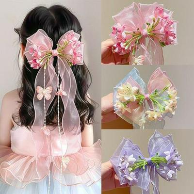 Dreamy Tassel Flower Headdress: Super Fairy Bow Mesh Hair Clip for Women