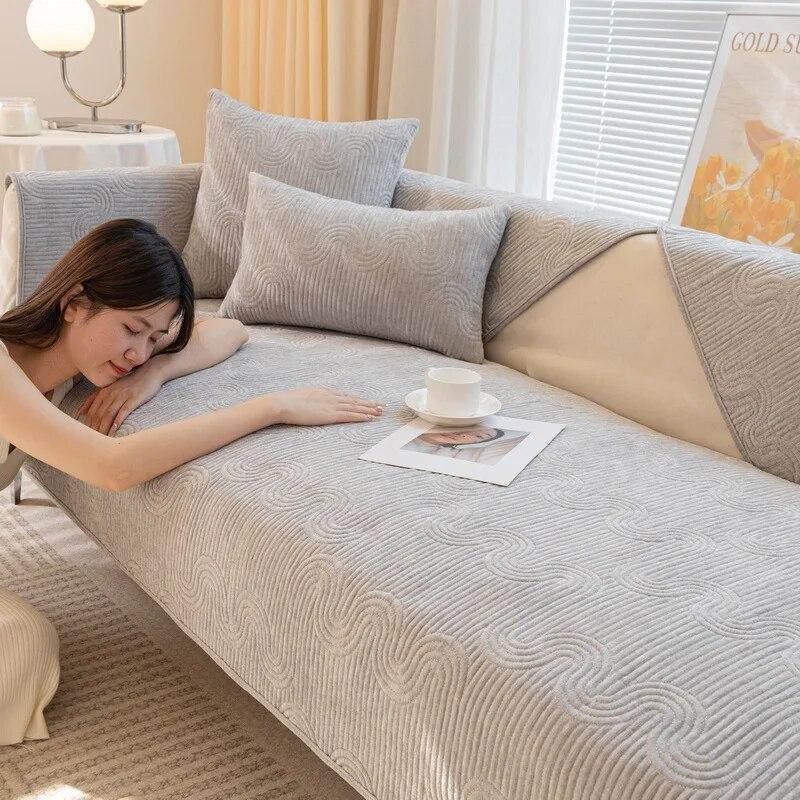 

Сплошной цвет синельный чехол для дивана, толстый универсальный чехол для дивана на все сезоны, современная мебель, пылезащитный чехол, L-образные чехлы для диванов 70x70cm 1pcs