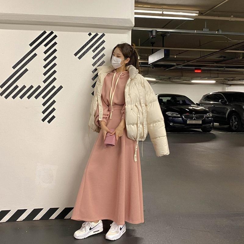 Lässiger Sport-Zweiteiler, Kapuzenpullover für Damen für Frühling und Herbst, Rock mit hoher Taille, Modischer Zweiteiler