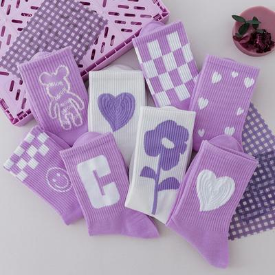 Lila Baumwollsocken, modische Cartoon-Sportsocken, Frühlings- und Sommersocken