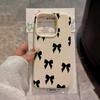 Black Bow Knot Lichee Pattern Phone Case For iPhone 17 16 15 14 13 12 11 Pro Max X XR XSMax 16 15 Plus Soft Silicone Cover