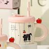 Summer Straw Cup Cute Cat Mug Water Cup with Lid Ceramic Cup Girl Couple Birthday Gift Souvenir